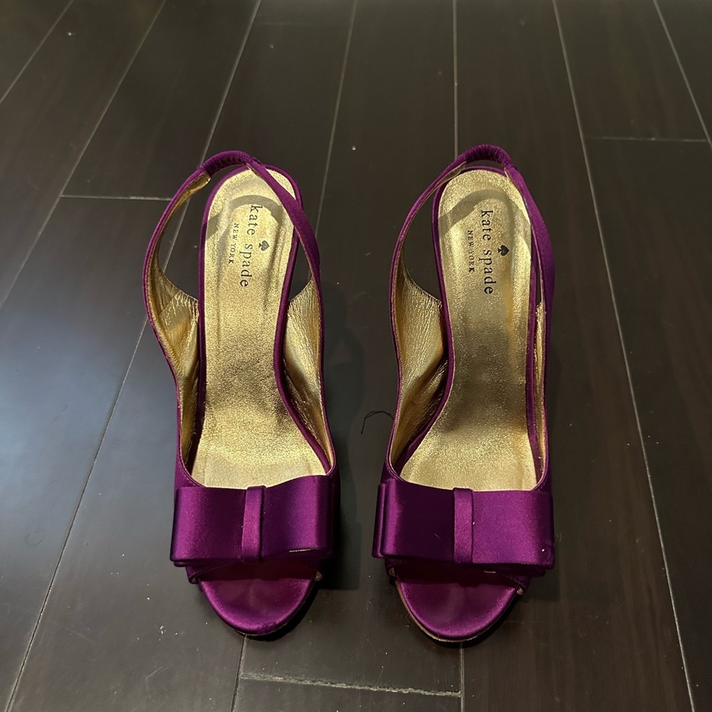 Kate spade purple satin sling backs with Bow